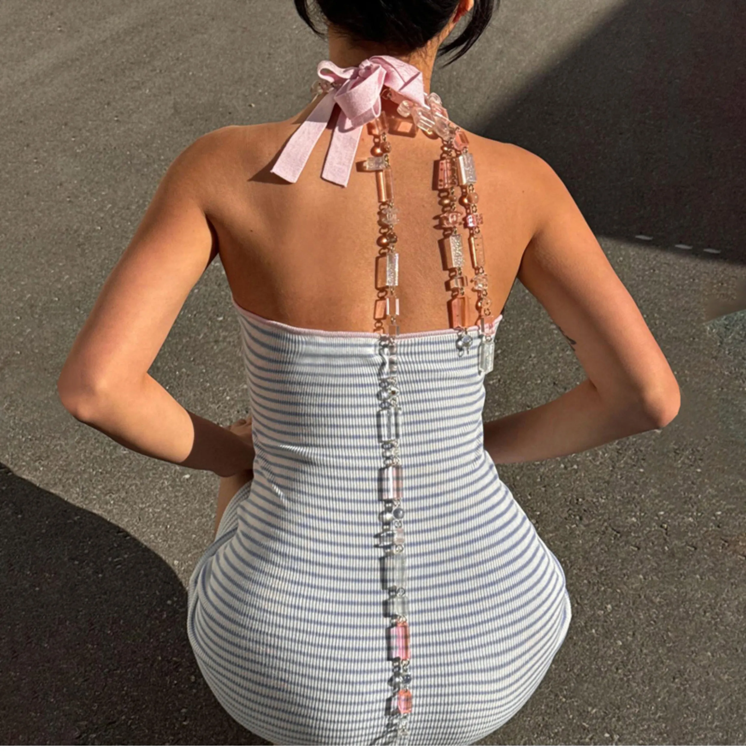 Martina Striped Backless Mini Dress