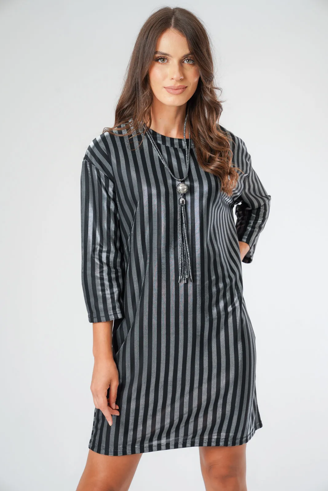 Metallic Grey Striped Dress Top