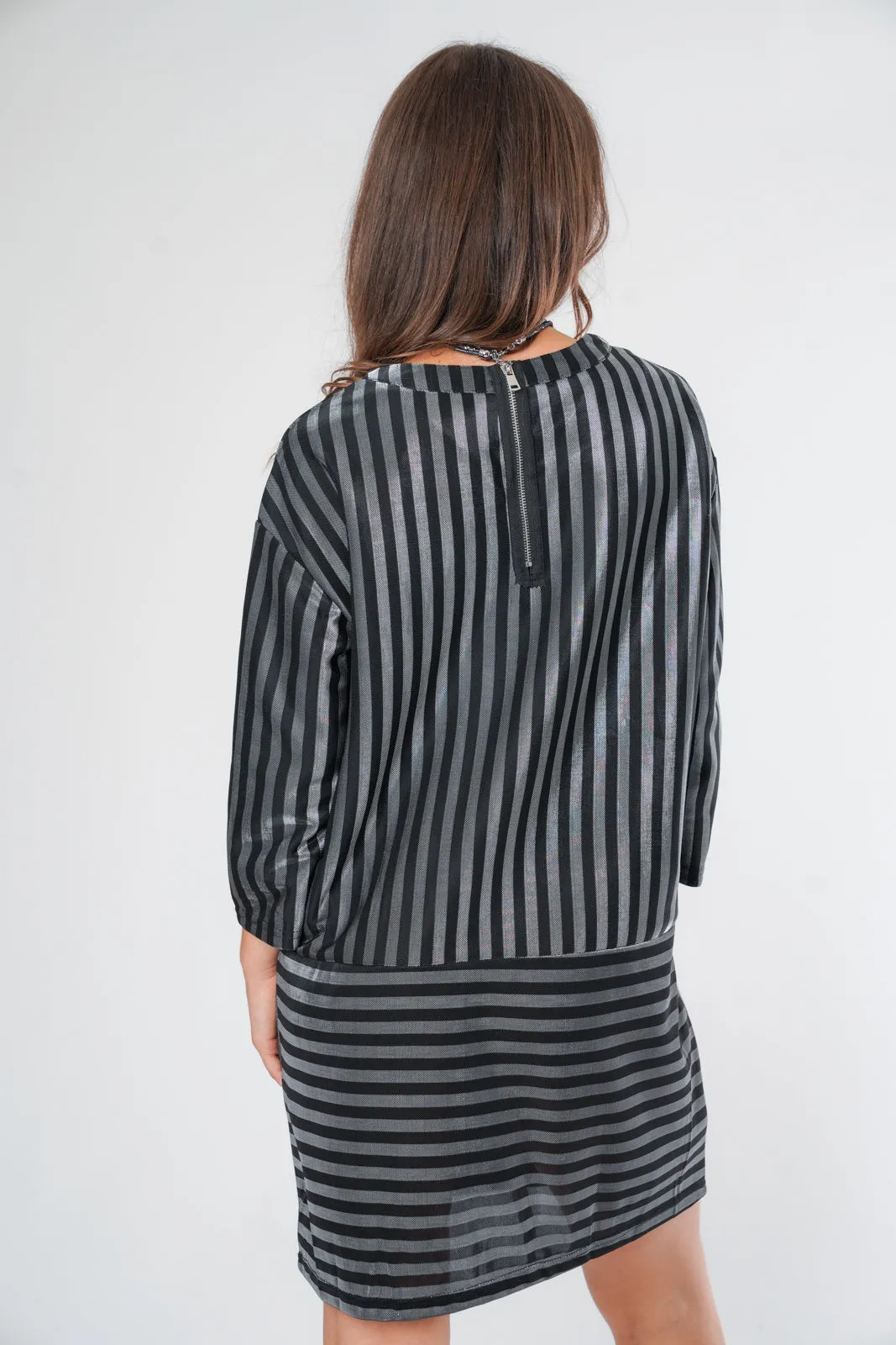 Metallic Grey Striped Dress Top