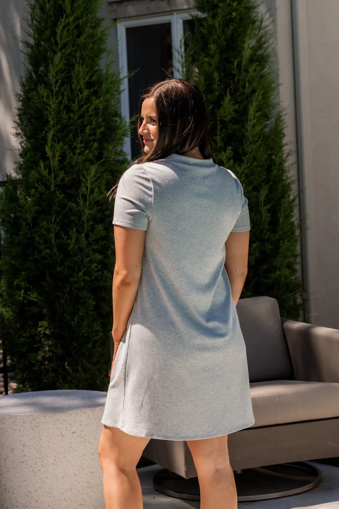 Mia Ribbed Tee Dress | Heather Grey