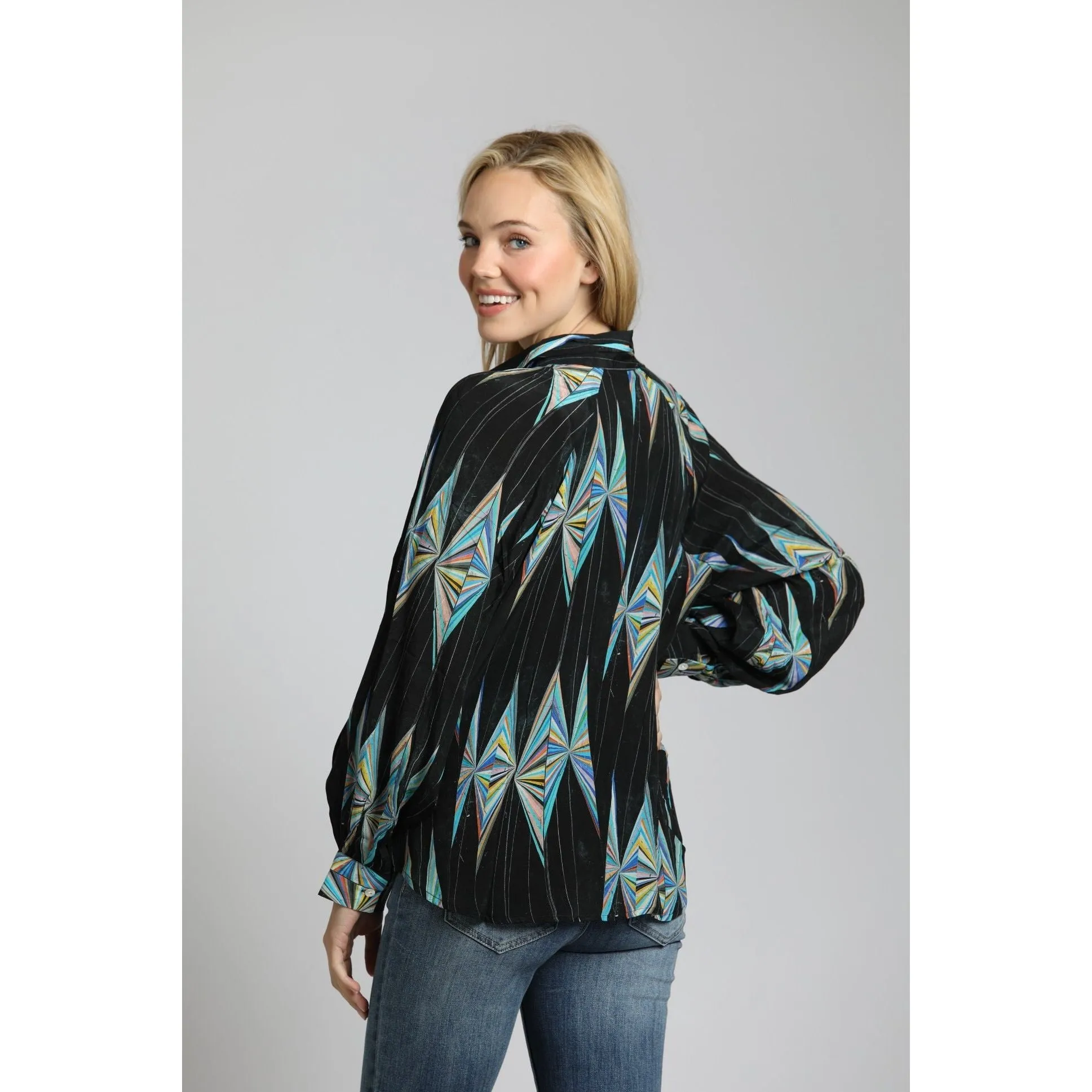 Multi-Color Half-Placket Pullover Blouse