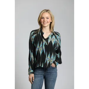 Multi-Color Half-Placket Pullover Blouse