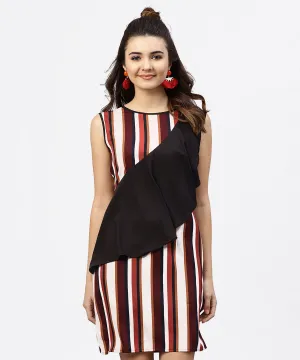 Multi Striped Sleeveless Dress With Round Neck