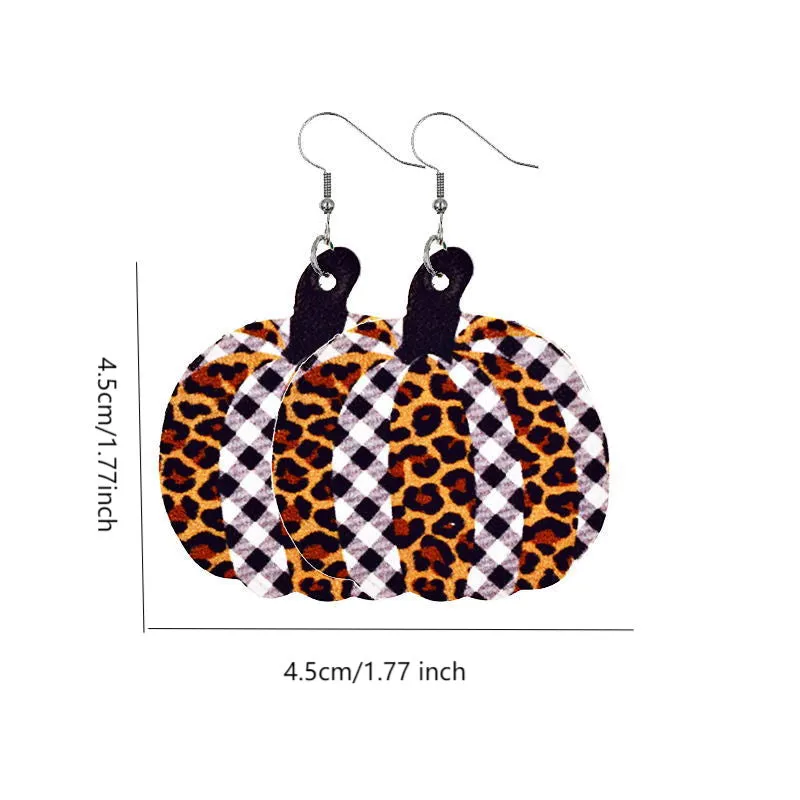 Orange Leopard Pumpkin Shaped Faux Leather Drop Ear Bling