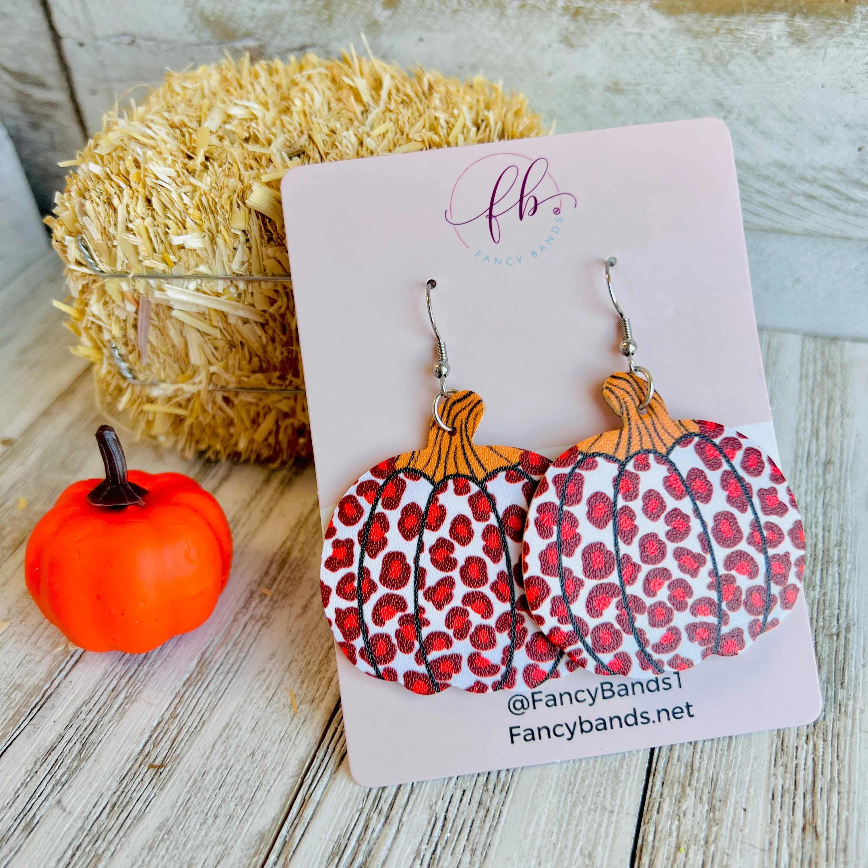 Orange Leopard Pumpkin Shaped Faux Leather Drop Ear Bling