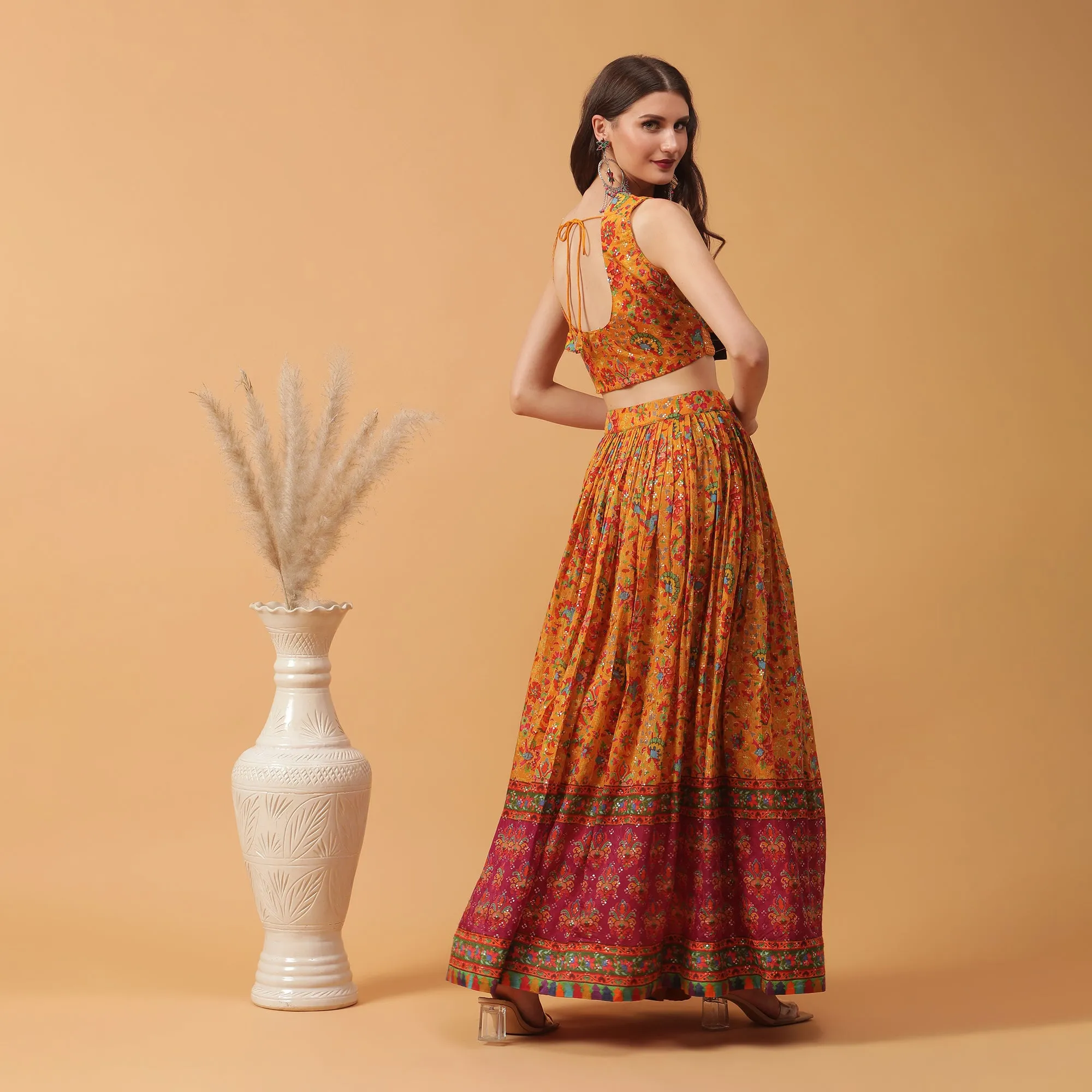 Pannkh Luxe Yellow Printed Lehenga with Dupatta Set