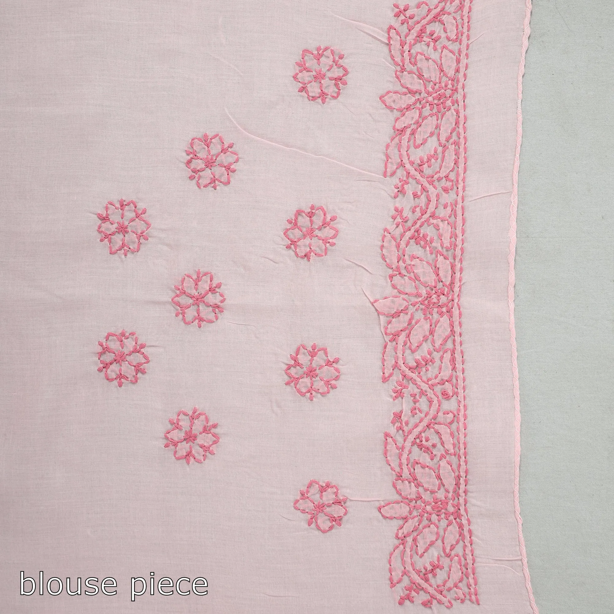 Pink - Lucknow Chikankari Embroidery Terivoile Cotton Saree 10