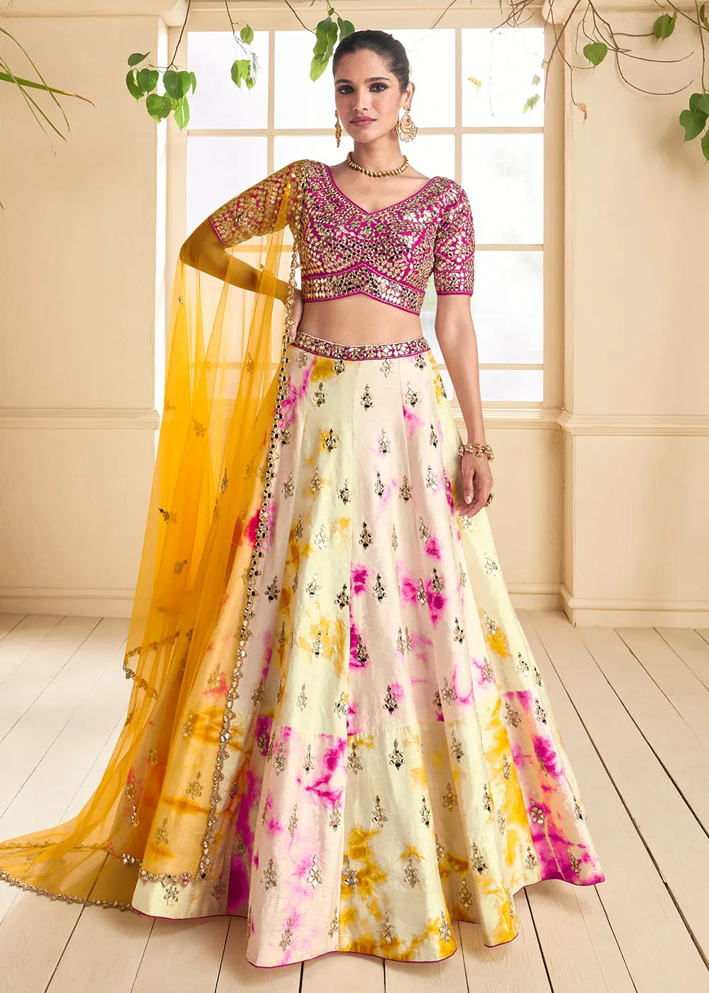 Pink Multicolor Silk Embroidered Wedding Lehenga Set