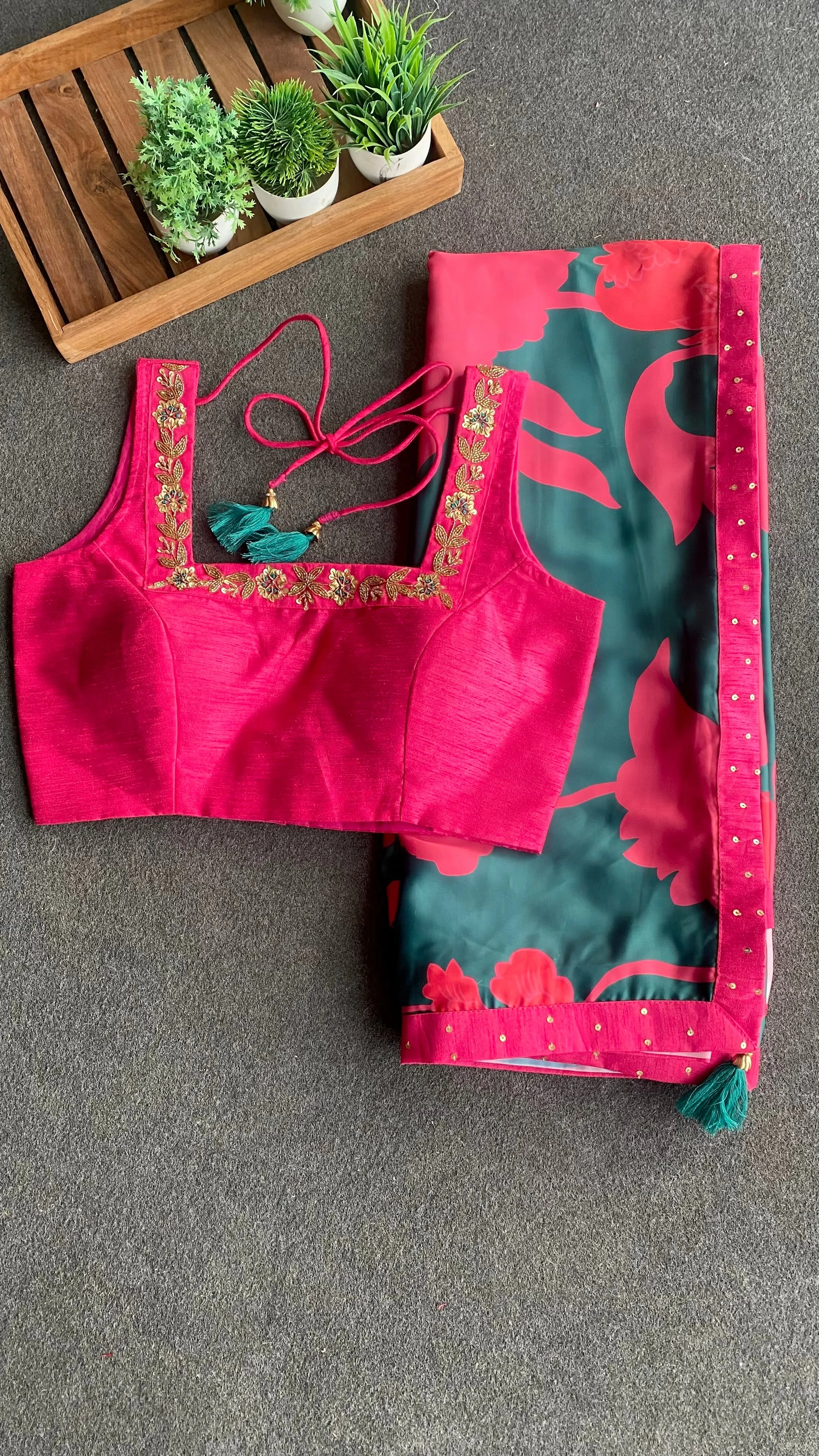 Pink silk intricate handwork blouse ( only blouse )