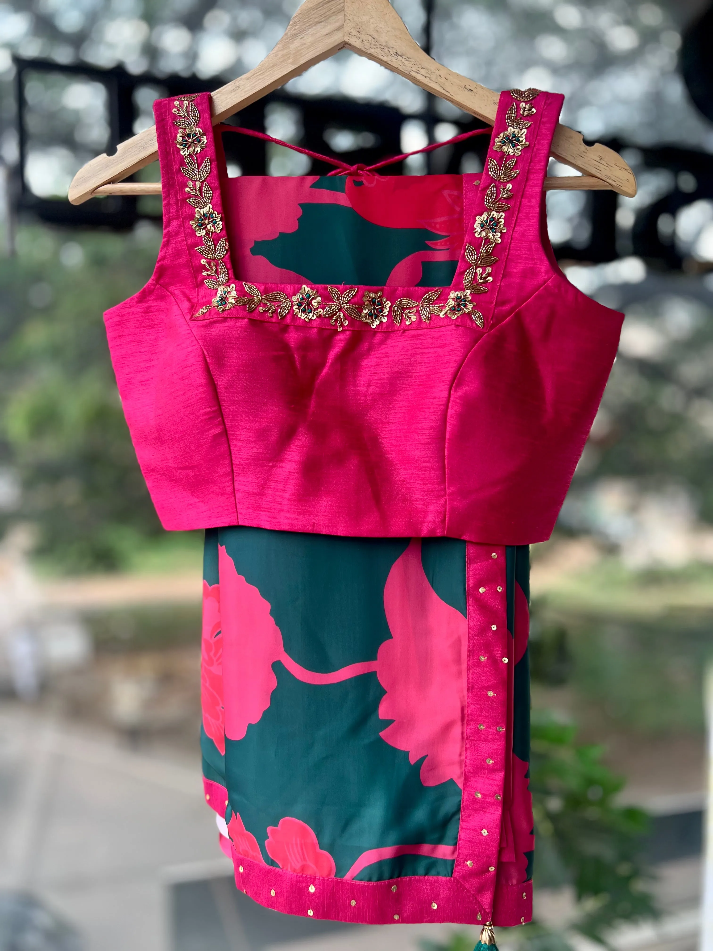 Pink silk intricate handwork blouse ( only blouse )