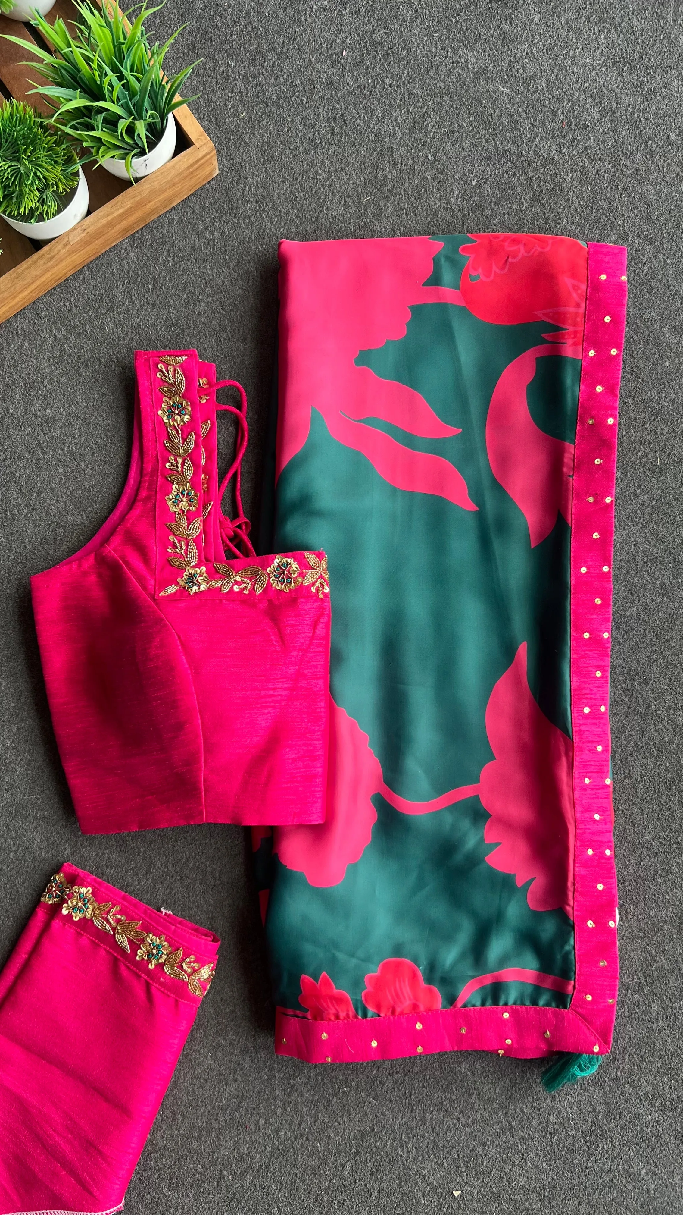 Pink silk intricate handwork blouse ( only blouse )