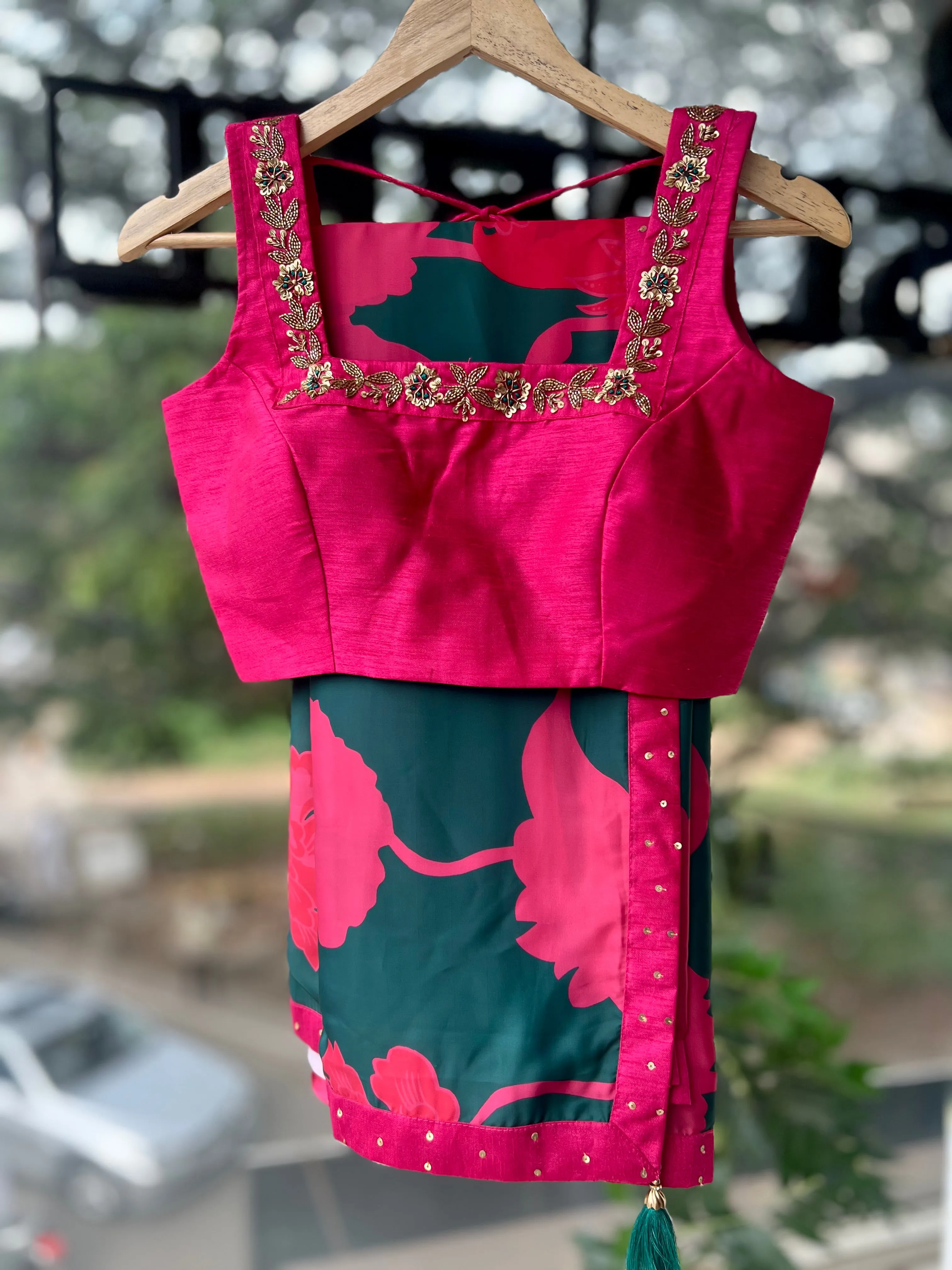 Pink silk intricate handwork blouse ( only blouse )