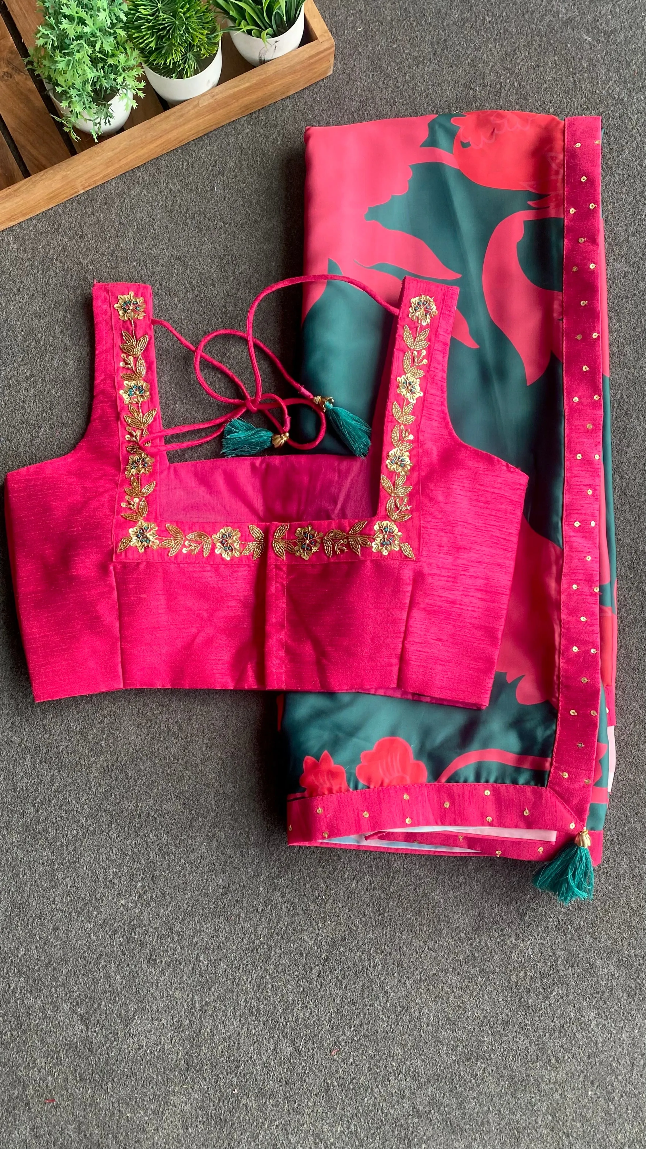 Pink silk intricate handwork blouse ( only blouse )