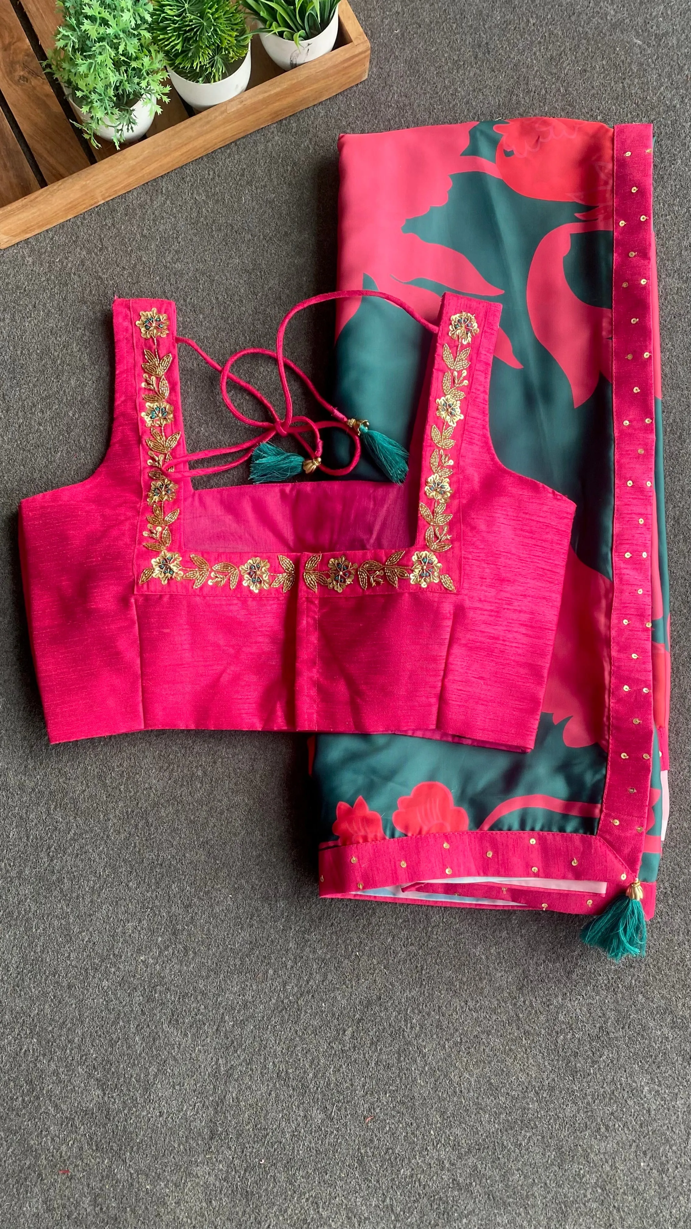 Pink silk intricate handwork blouse ( only blouse )