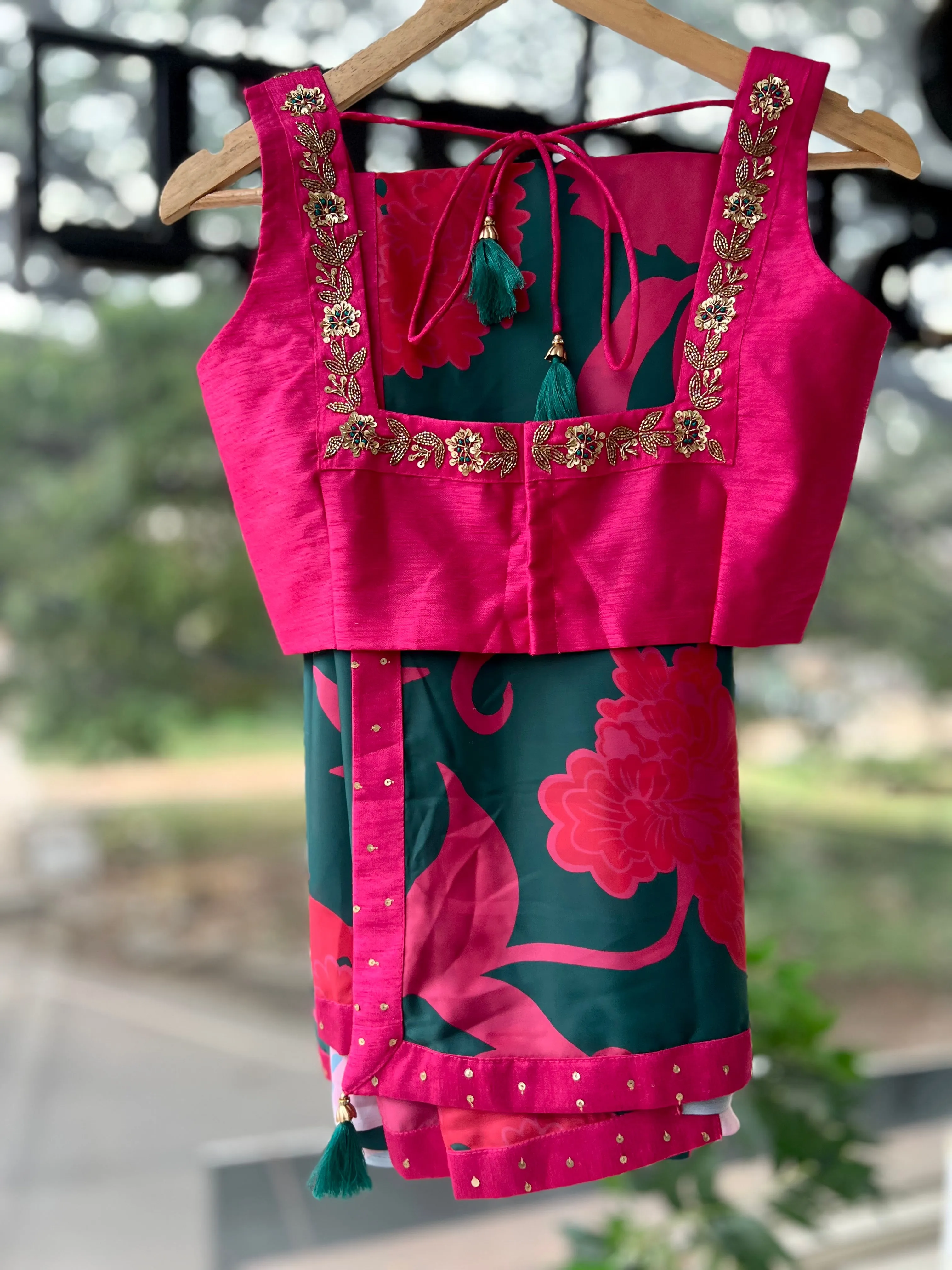 Pink silk intricate handwork blouse ( only blouse )