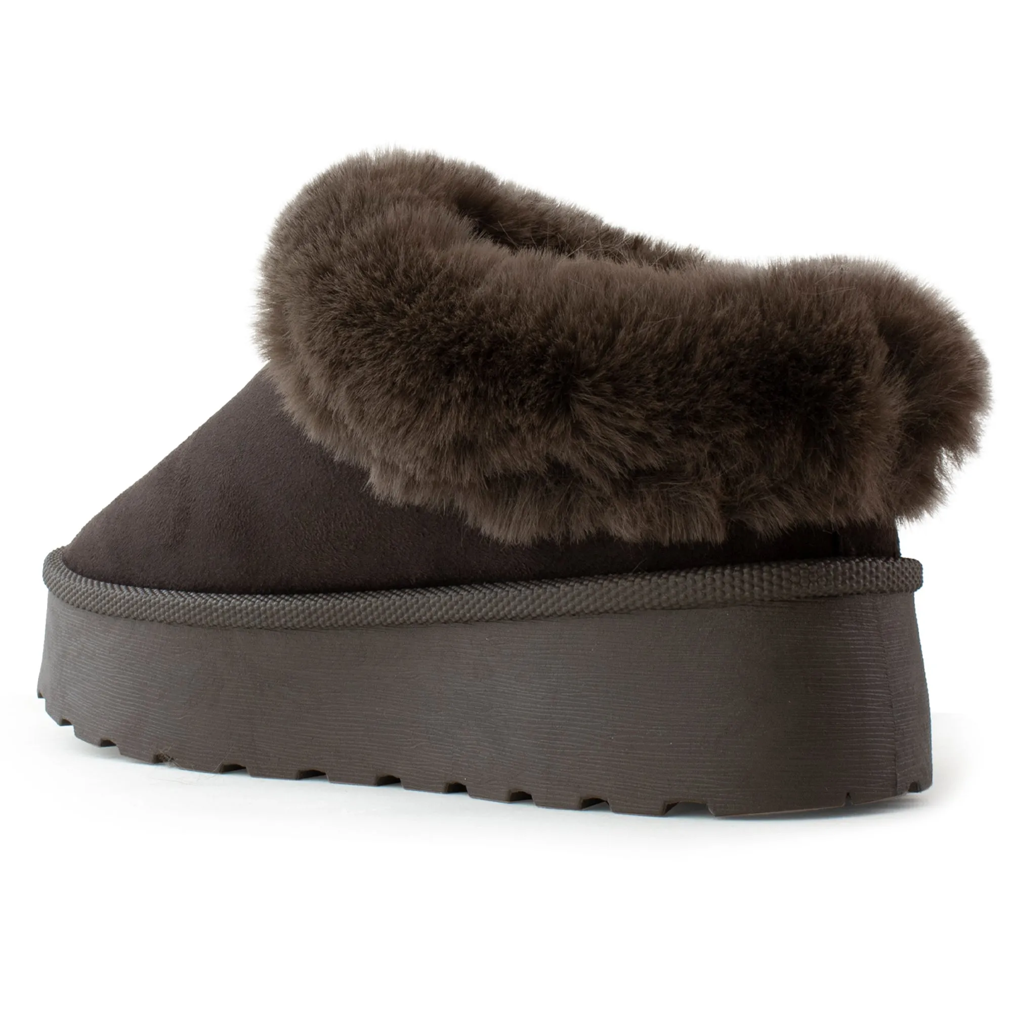 Platform Fur Lined Mule Clog BROWN