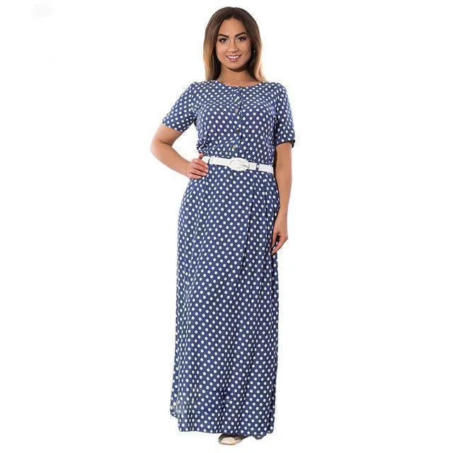 Plus Size Women long dress 5XL 6XL Polka Dot Maxi Chiffon Vintage Elegant Beach Dress Big Large Size  (US 14W-24W)