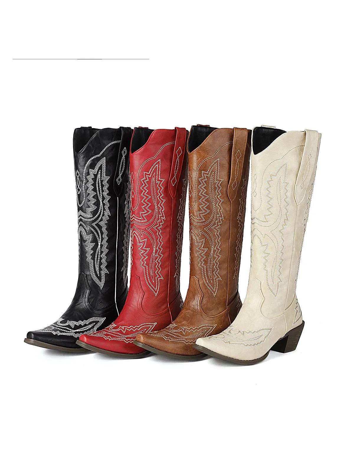 Pointed Embroidered Cowboy Knee-High Boots