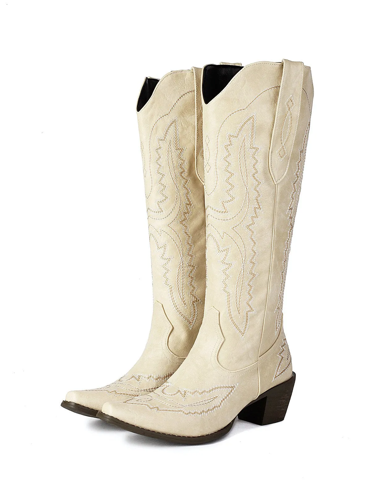 Pointed Embroidered Cowboy Knee-High Boots