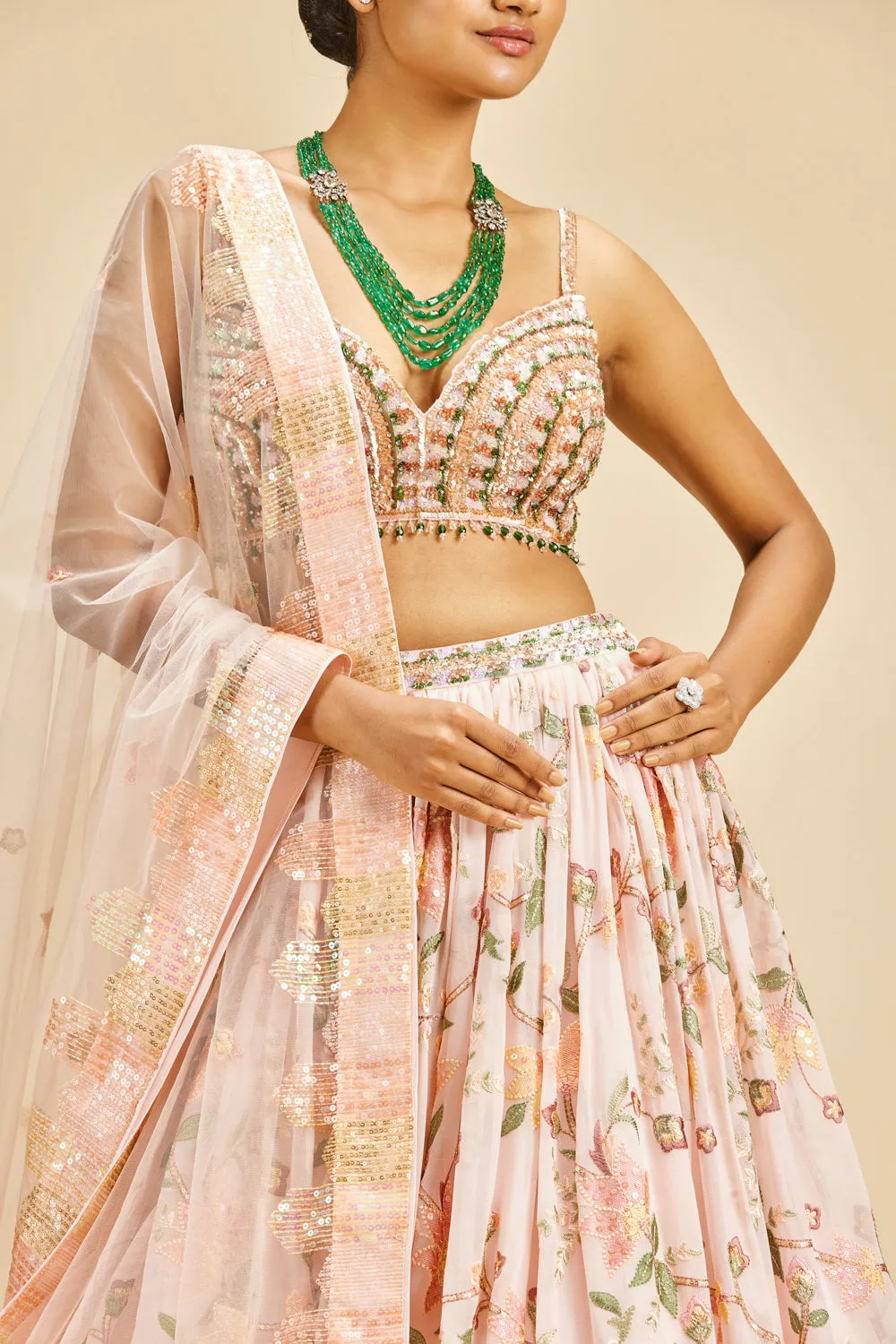 Powder Pink Georgette Lehenga Set