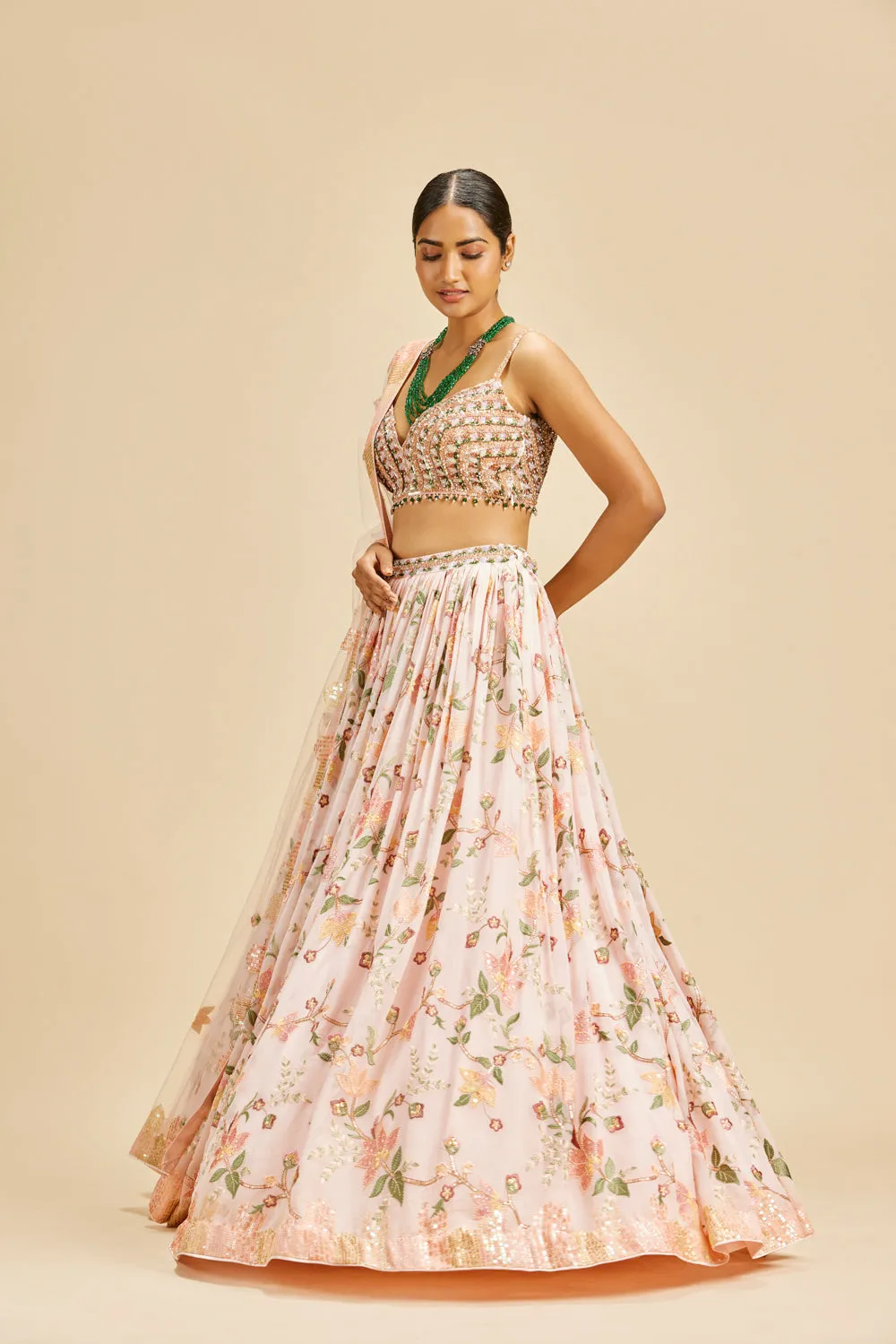 Powder Pink Georgette Lehenga Set