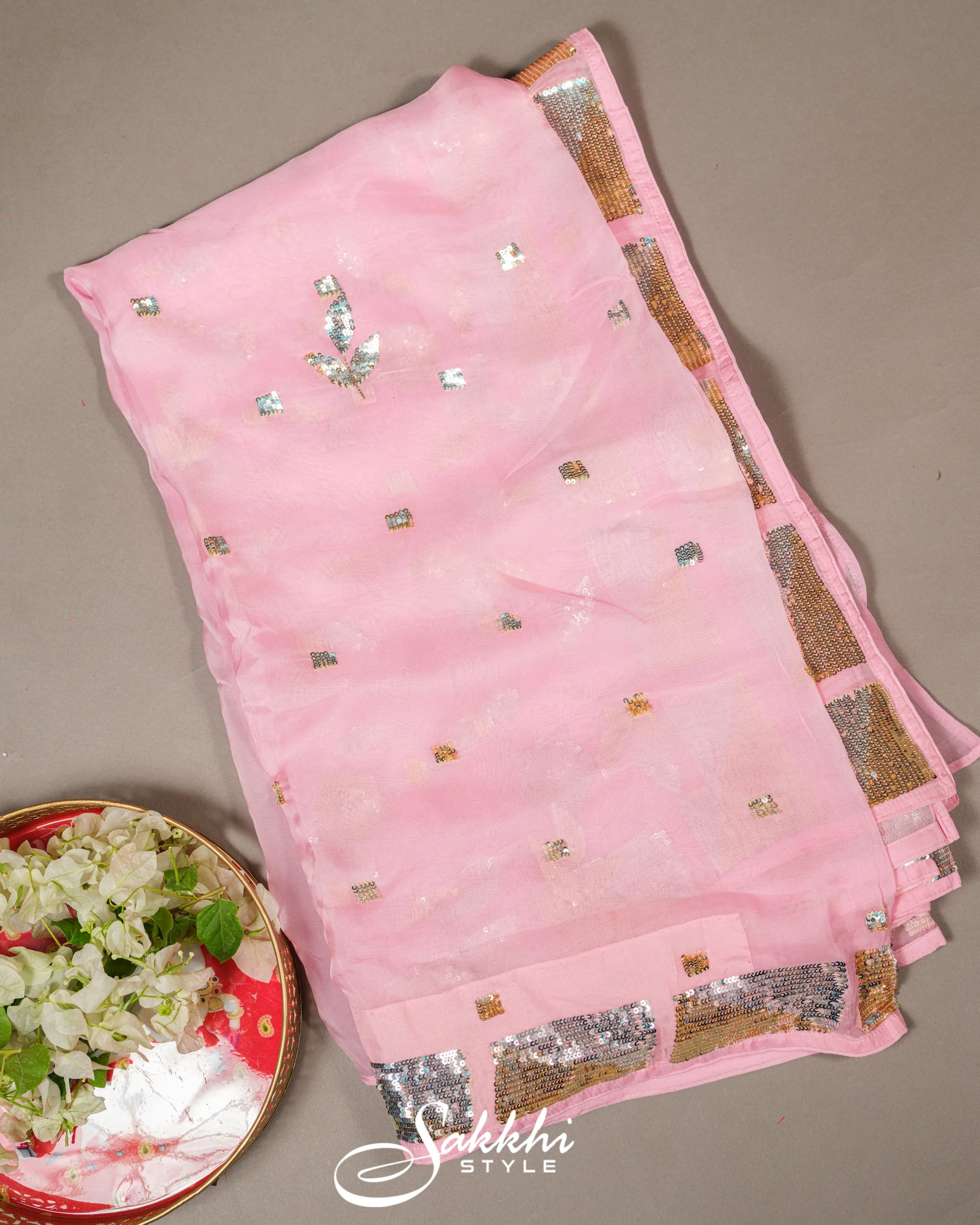 POWDER PINK SEQUIN EMBROIDERED SAREE