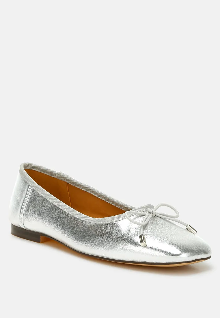 Primrose Metallic Pleather Bow Ballerinas