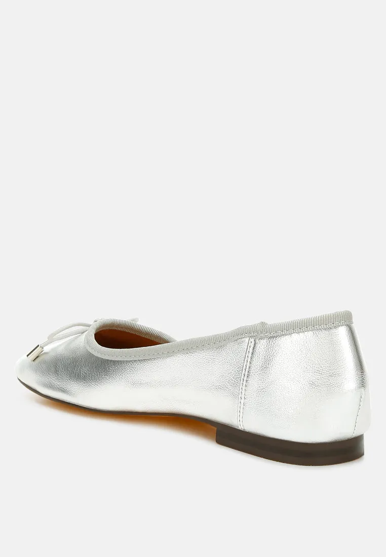 Primrose Metallic Pleather Bow Ballerinas