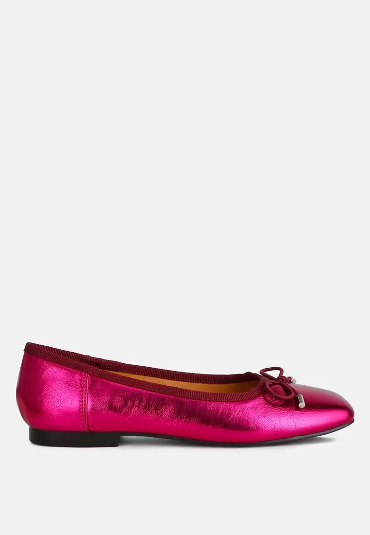 Primrose Metallic Pleather Bow Ballerinas