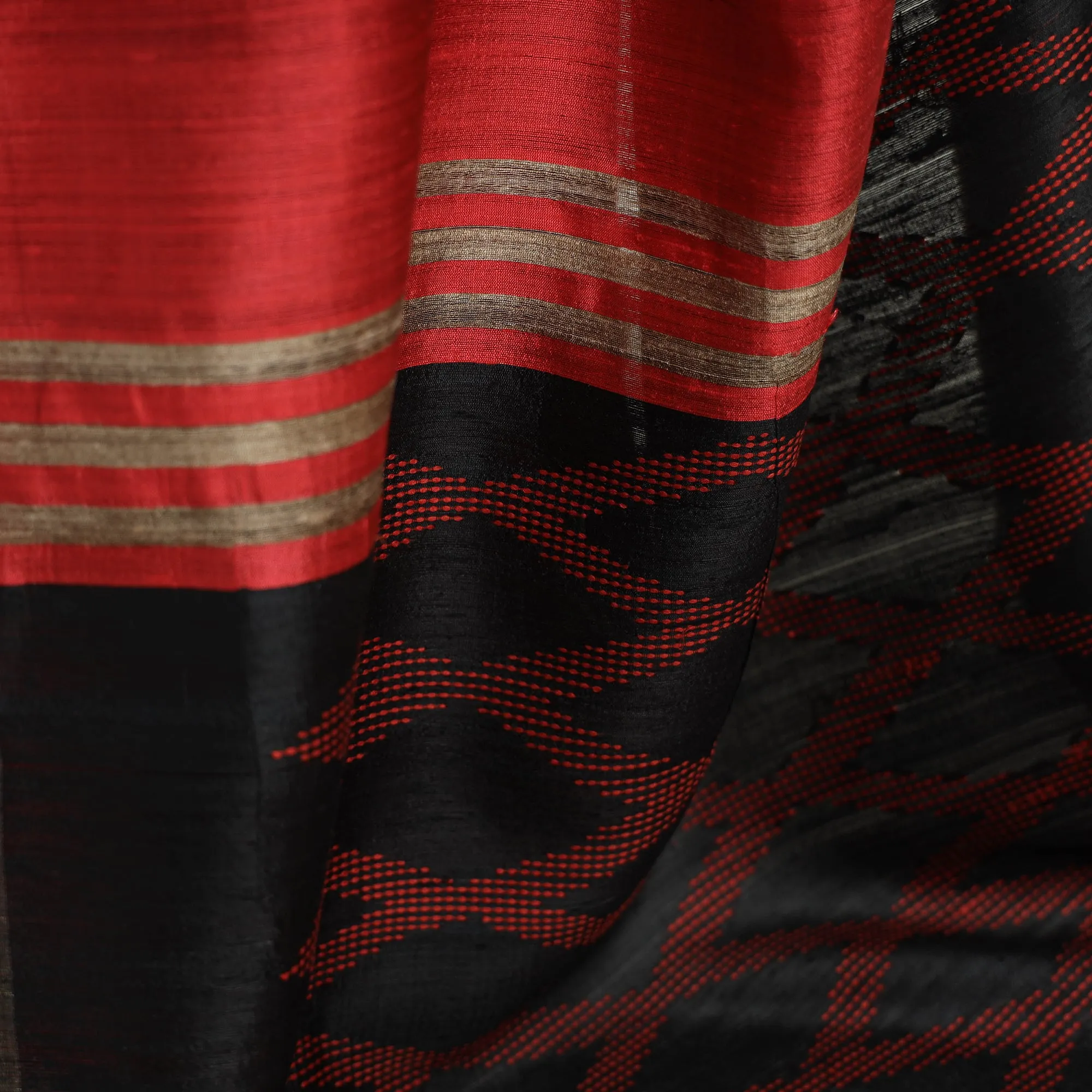 Red - Bhagalpuri Pure Desi Tussar Silk Handloom Saree with Zari Border