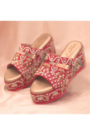 Red Embroidered Wedges