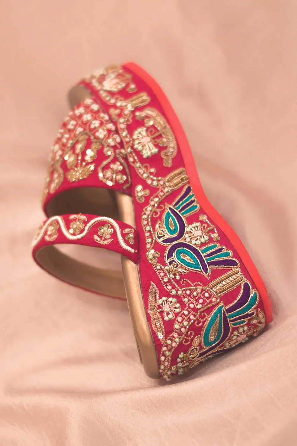 Red Embroidered Wedges