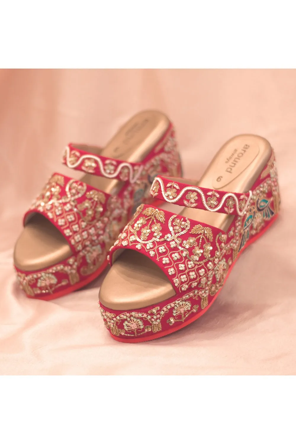 Red Embroidered Wedges