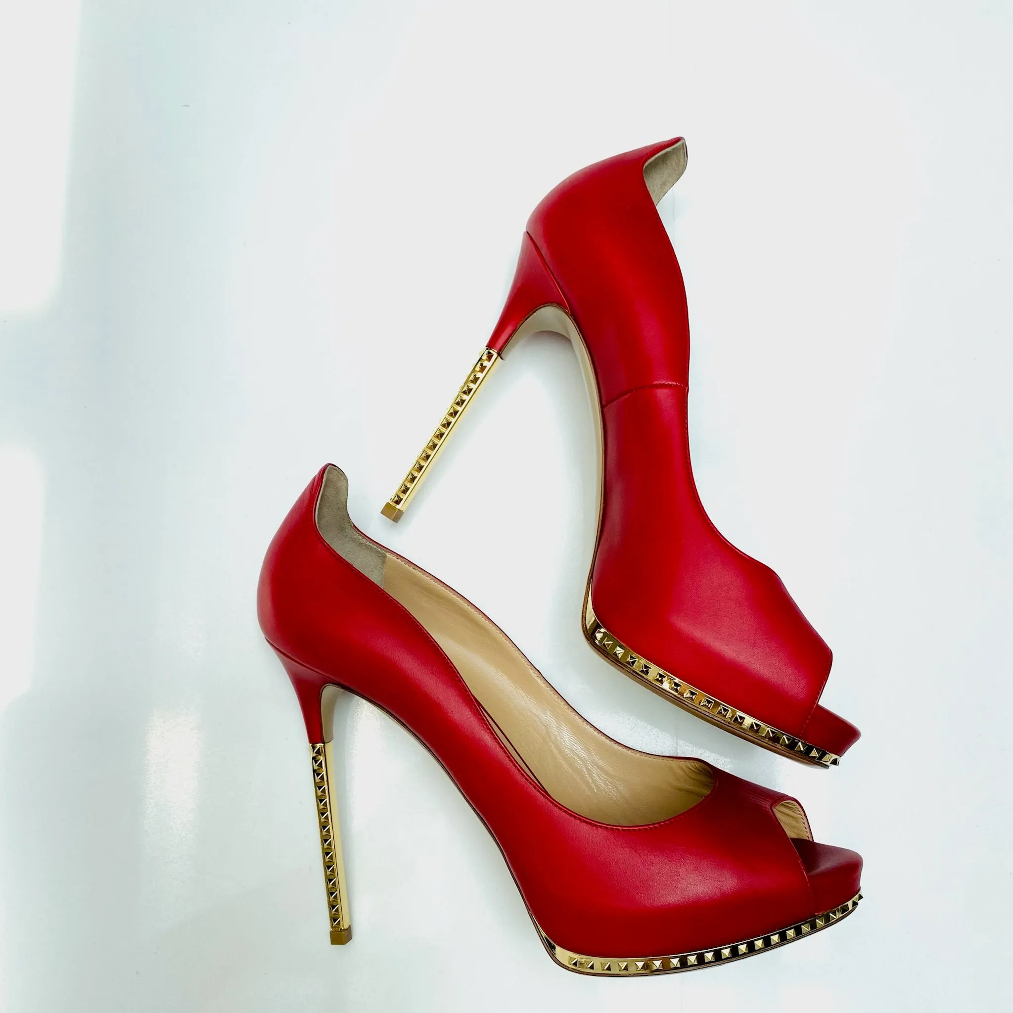 Red Leather High Heels - 10