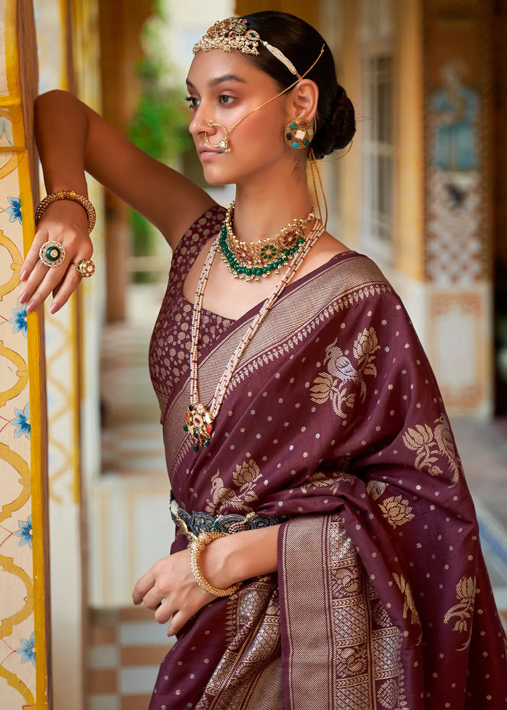 Russet Brown Zari Woven Banarasi Silk Saree