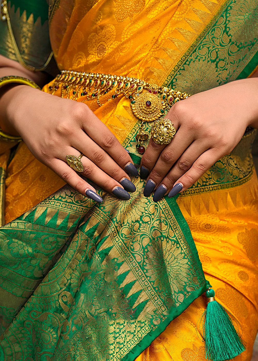 Saffron Yellow Zari Woven Kanjivaram Silk Saree