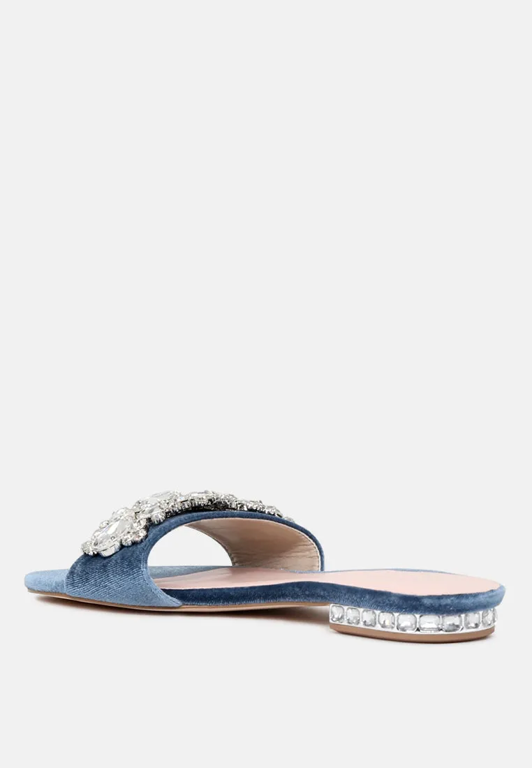 Sally Women'S Blue Flat Embellished Sandals