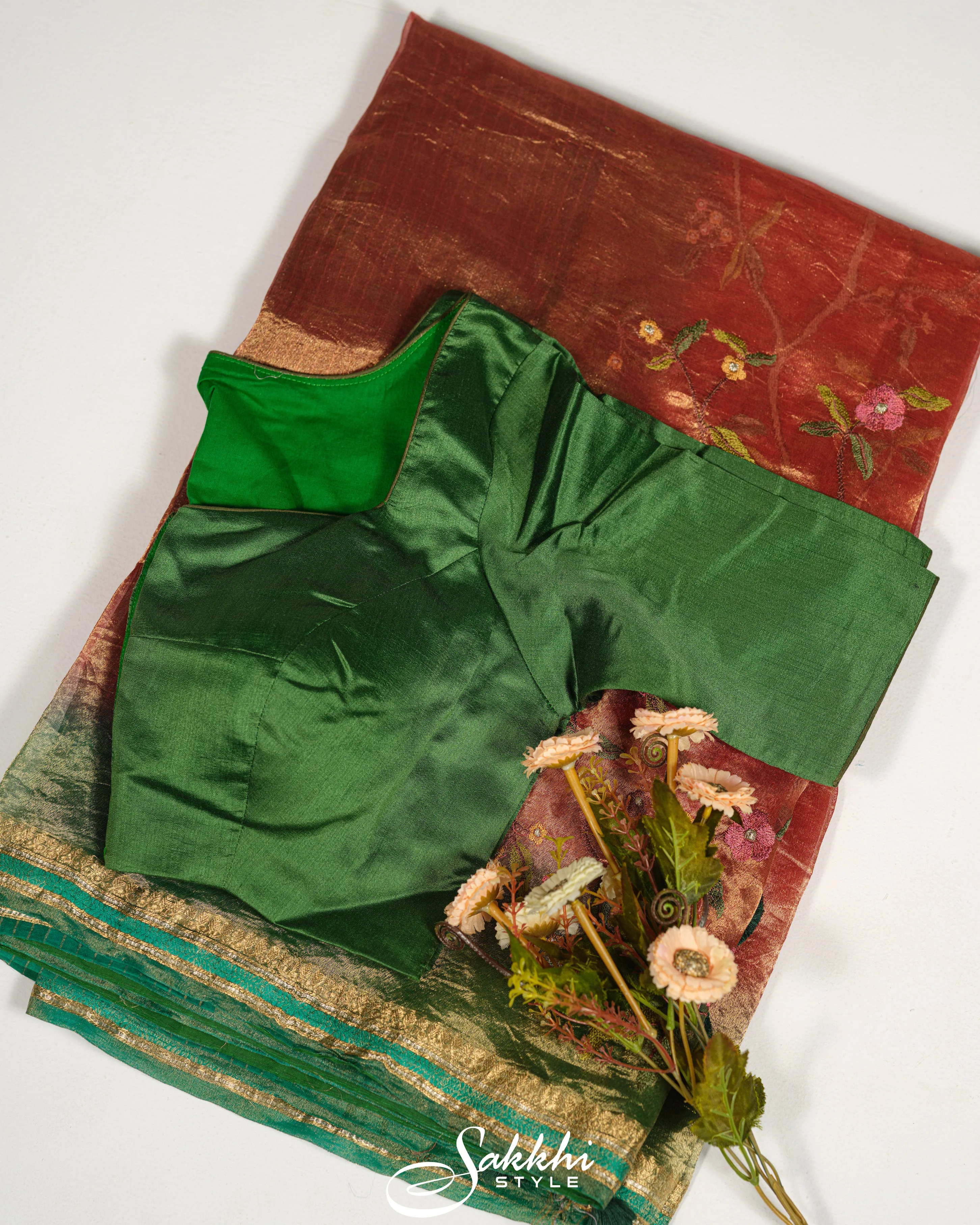 SCARLET TISSUE EMBROIDERED SAREE