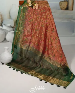 SCARLET TISSUE EMBROIDERED SAREE