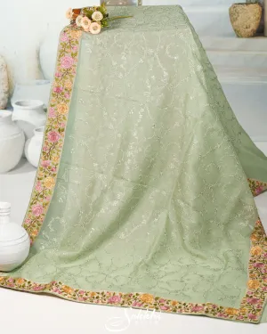 SEA GREEN EMBROIDERED ORGANZA SAREE