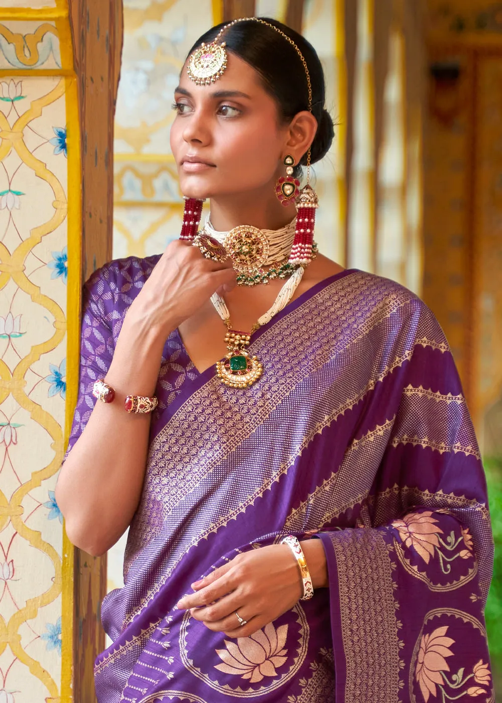 Shades Of Purple Zari Woven Banarasi Silk Saree