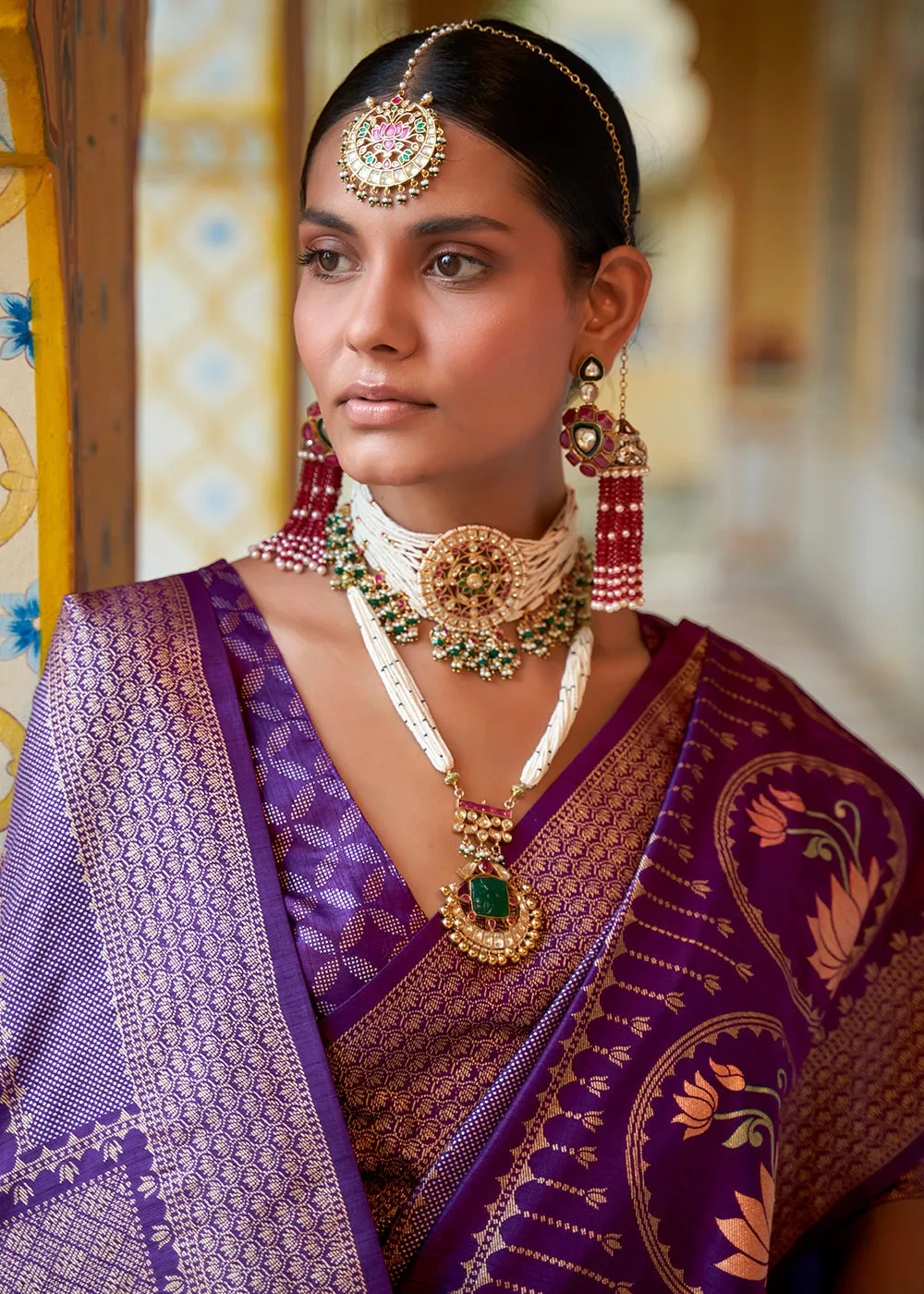 Shades Of Purple Zari Woven Banarasi Silk Saree