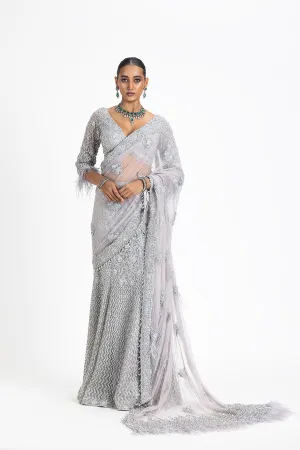 SILVER GREY SKIRT SAREE