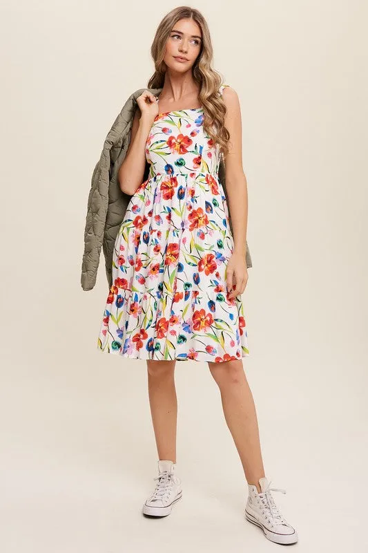 Sleeveless Floral Print Square Neck Dress