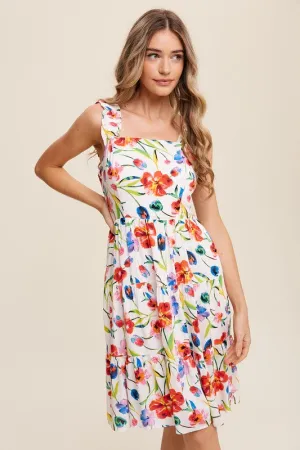 Sleeveless Floral Print Square Neck Dress