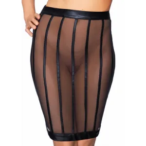 Socorro - Wetlook and Mesh Striped Pencil skirt - S