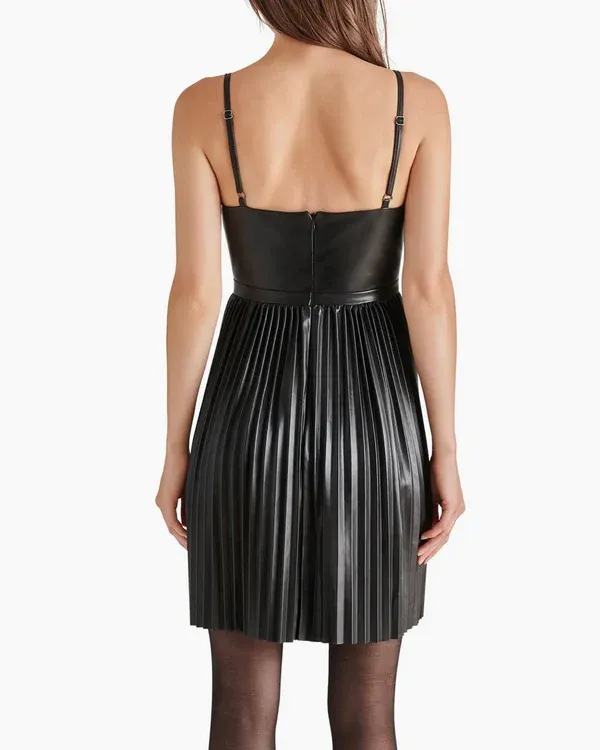 Steve Madden Nandita Pleated Faux Leather Minidress