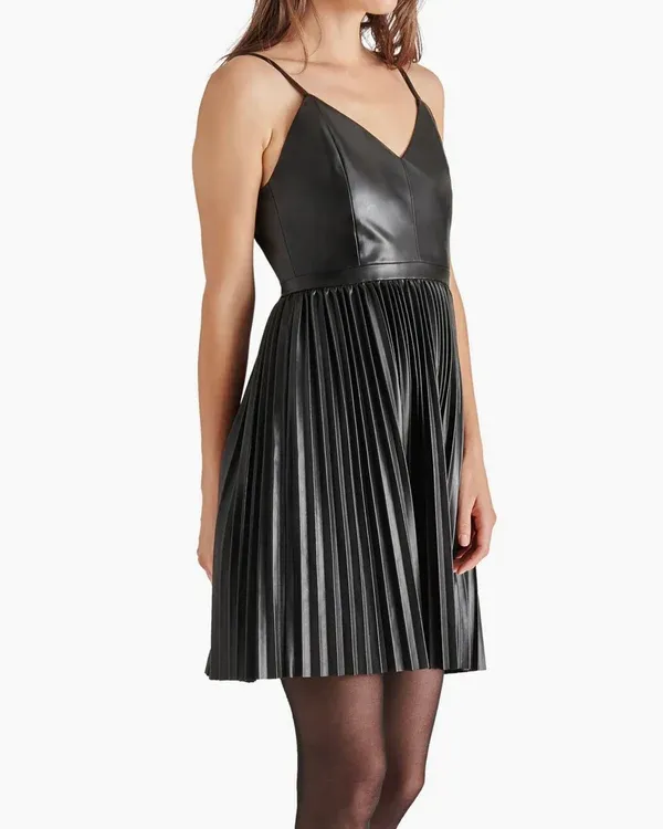 Steve Madden Nandita Pleated Faux Leather Minidress