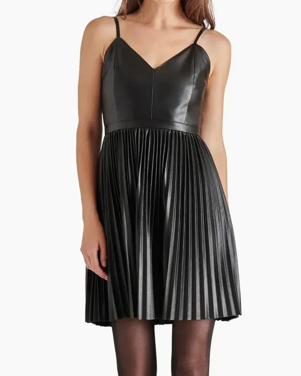 Steve Madden Nandita Pleated Faux Leather Minidress