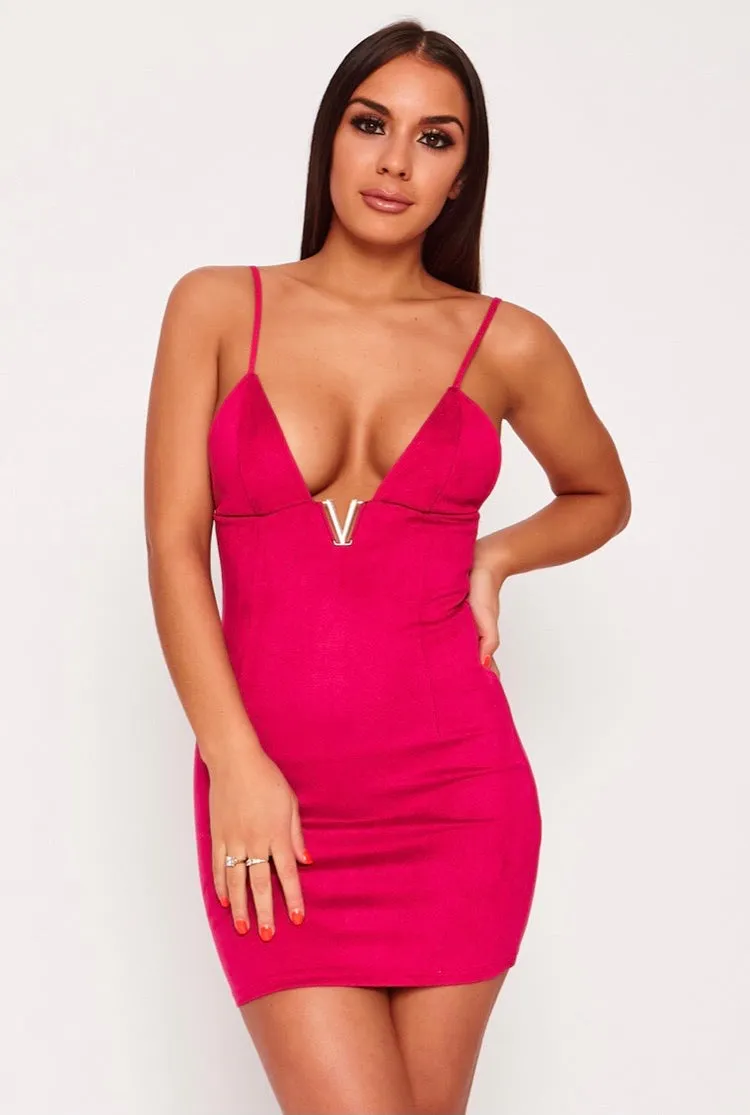 Suede Bodycon Mini Dress | Berry Colour Party Dress